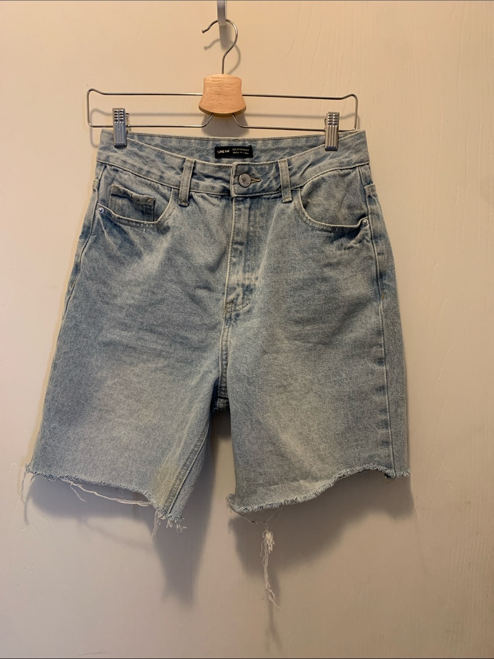 SHEIN Light Blue High-Rise Denim Bermuda Shorts